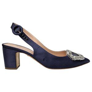 Rupert Sanderson Slingback Pumps Womens Blue 2.75" Block Heel Shoes EU 36.5 US 6